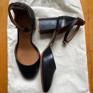 Sezane Emmeline Babies - Black Leather - Ankle Strap and 2.5" block heel